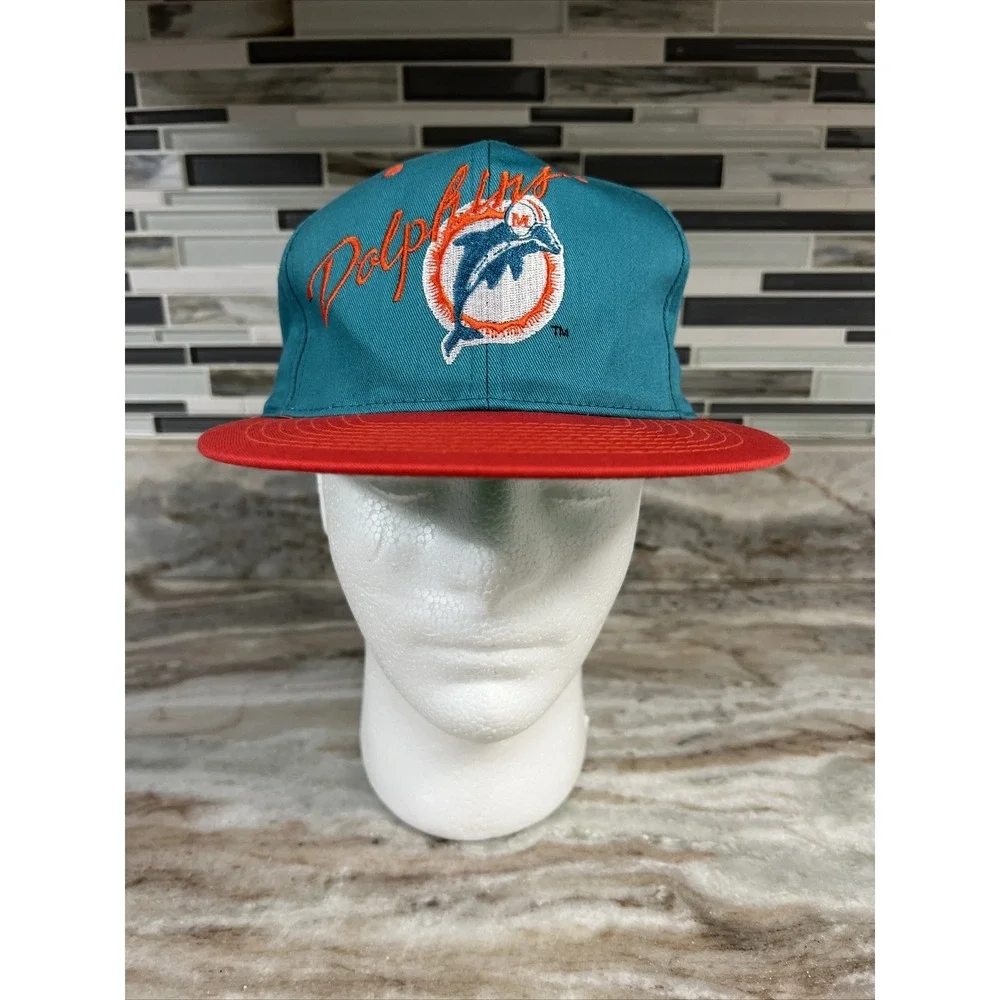 Team NFL AJD Miami Dolphins Vintage 90's Snapback Hat - Has A Stain (See Photos) - Picture 1 of 10